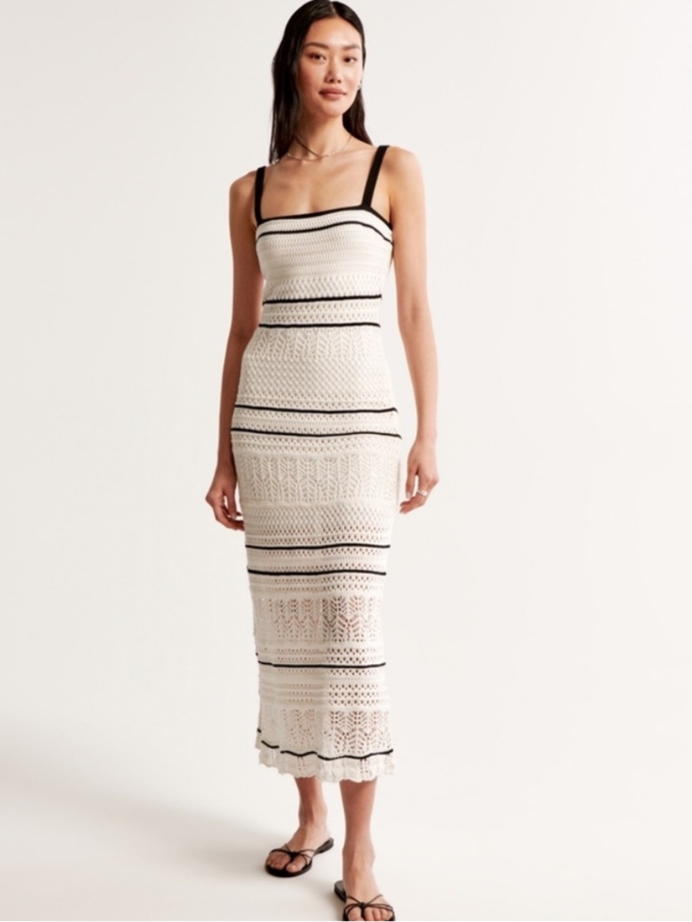 Abercrombie & Fitch White & Black Crochet Midi Dress Boho Size Large Tall Bridal